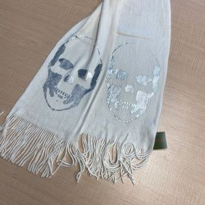 Acrylic Knit Scarf with Silver Skull
